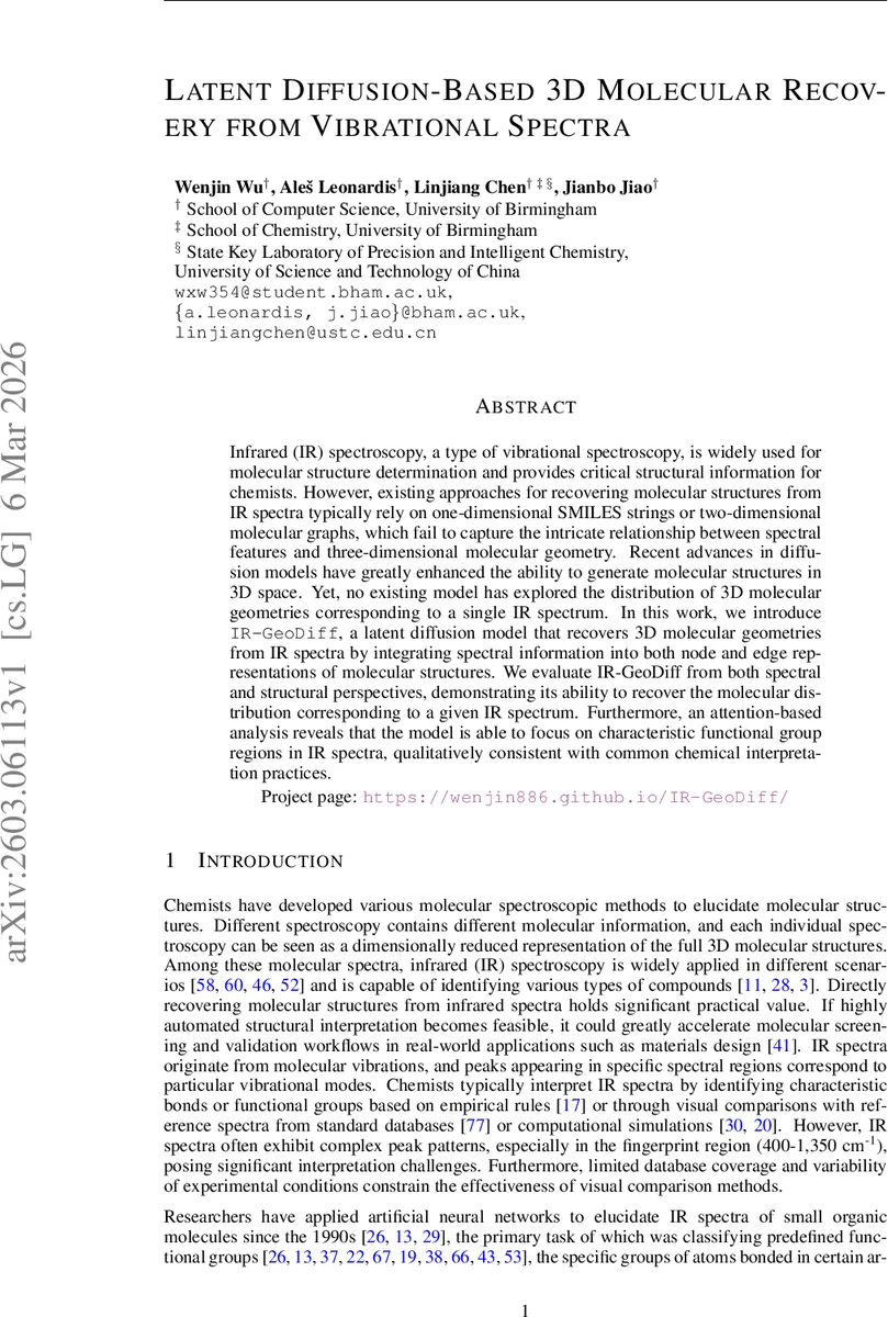 Latent Diffusion-Based 3D Molecular Recovery from Vibrational Spectra