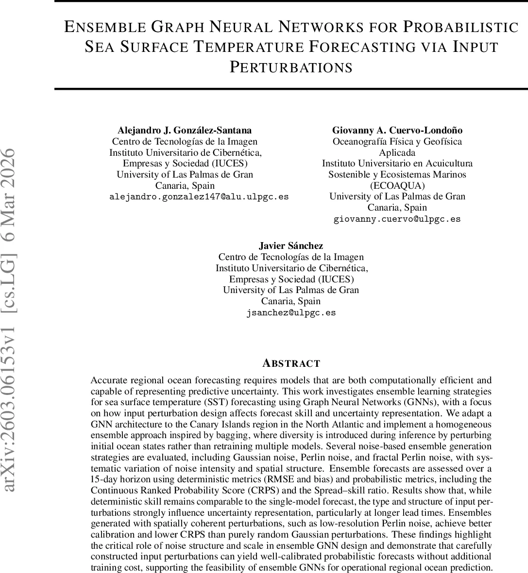 Ensemble Graph Neural Networks for Probabilistic Sea Surface Temperature Forecasting via Input Perturbations