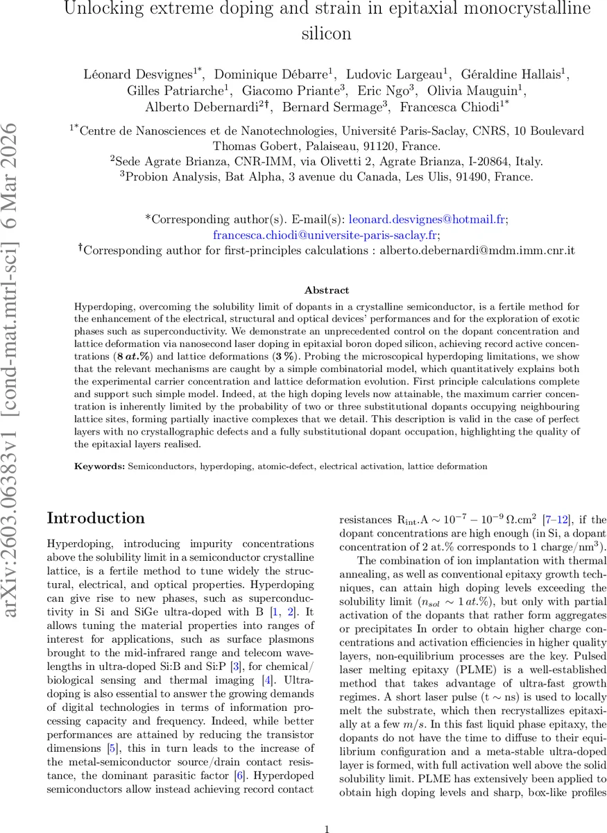 Unlocking extreme doping and strain in epitaxial monocrystalline silicon