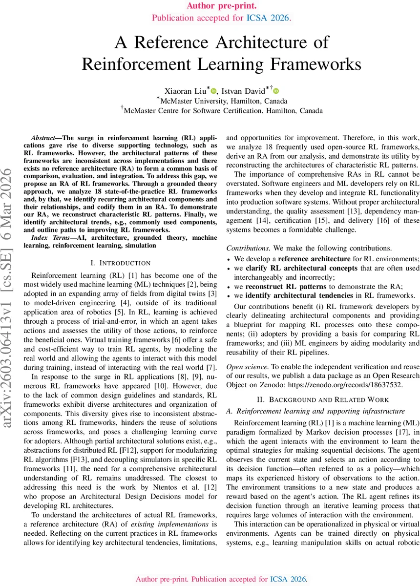 A Reference Architecture of Reinforcement Learning Frameworks