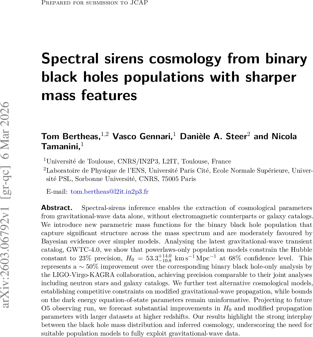 Spectral sirens cosmology from binary black holes populations with sharper mass features