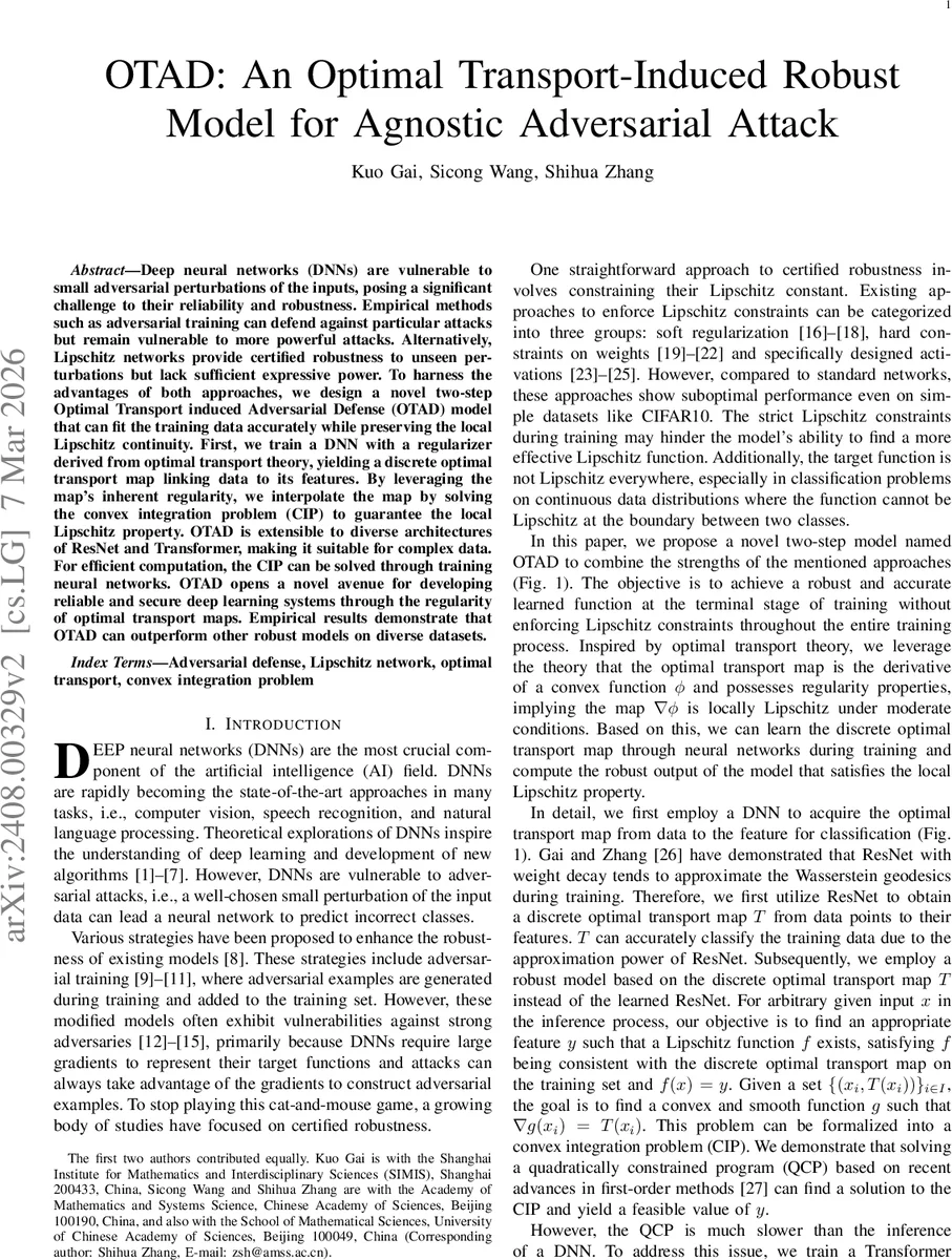 OTAD: An Optimal Transport-Induced Robust Model for Agnostic Adversarial Attack