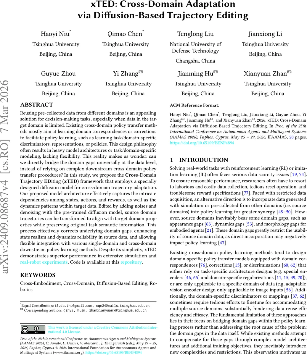 xTED: Cross-Domain Adaptation via Diffusion-Based Trajectory Editing