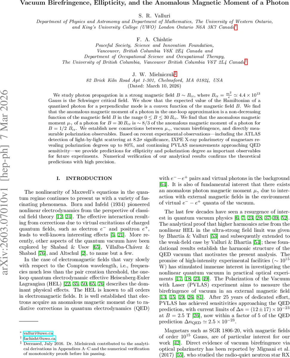 Vacuum Birefringence, Ellipticity, and the Anomalous Magnetic Moment of a Photon