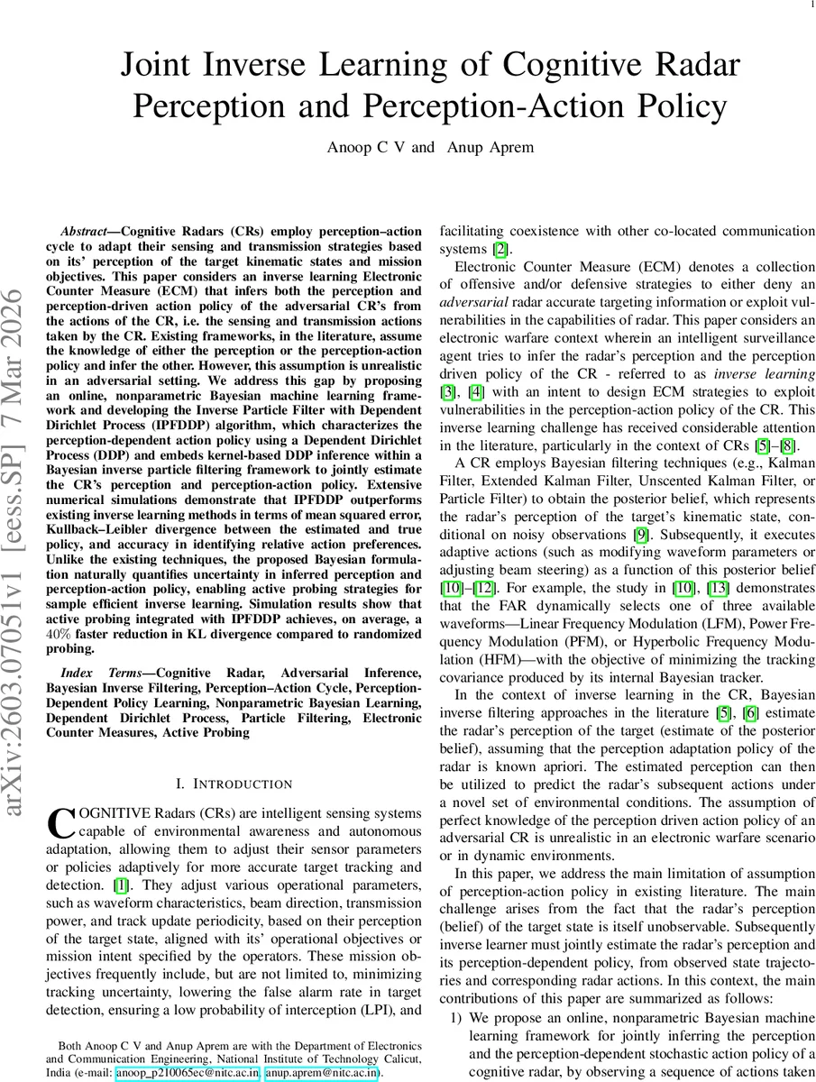Joint Inverse Learning of Cognitive Radar Perception and Perception-Action Policy
