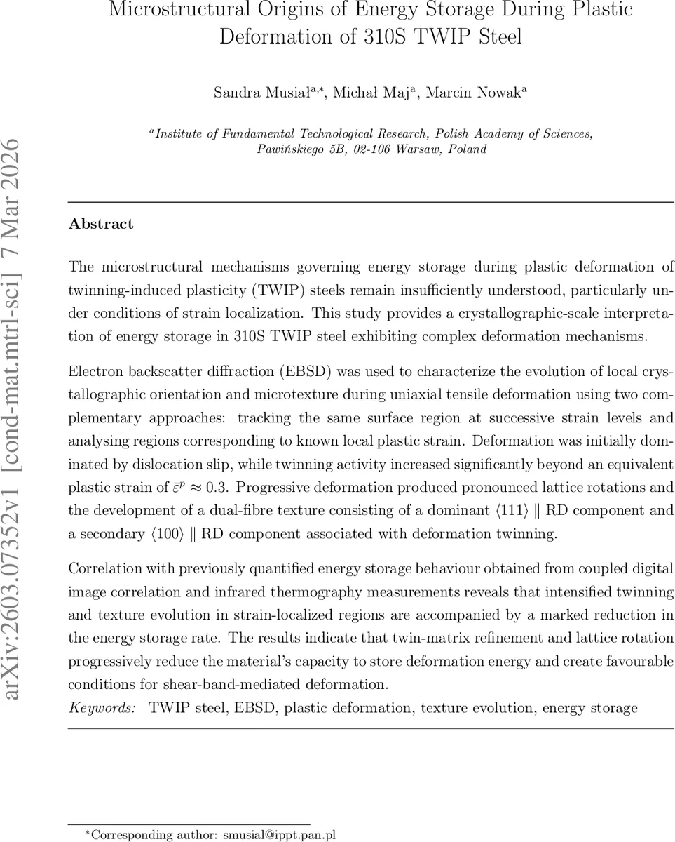 Microstructural origins of energy storage during plastic deformation of 310S TWIP steel