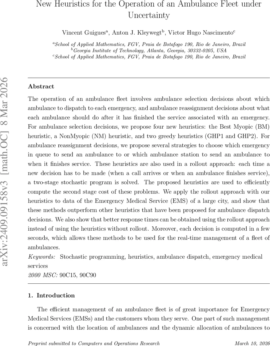 New Heuristics for the Operation of an Ambulance Fleet under Uncertainty