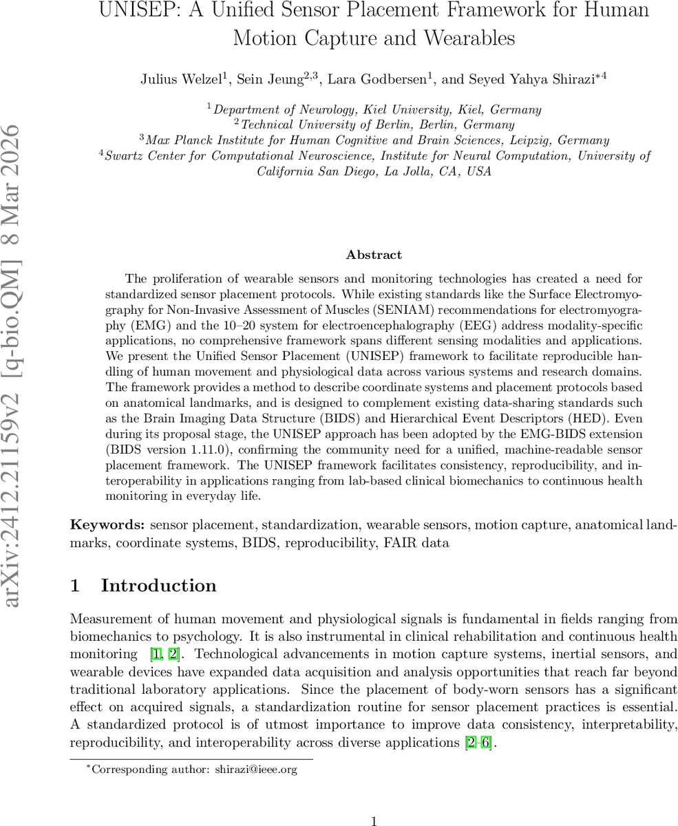 UNISEP: A Unified Sensor Placement Framework for Human Motion Capture and Wearables