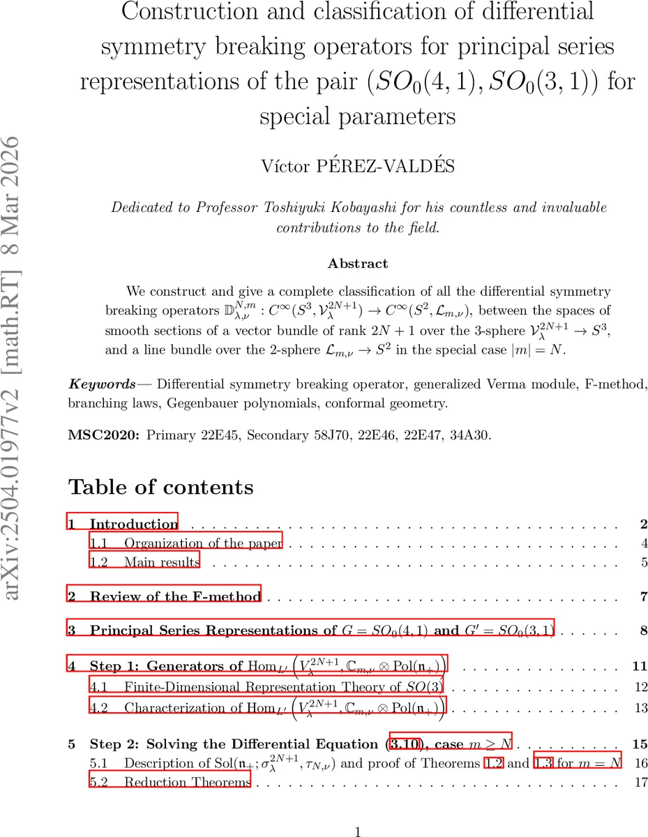 Construction and classification of differential symmetry breaking operators for principal series representations of the pair $(SO_0(4,1), SO_0(3,1))$ for special parameters