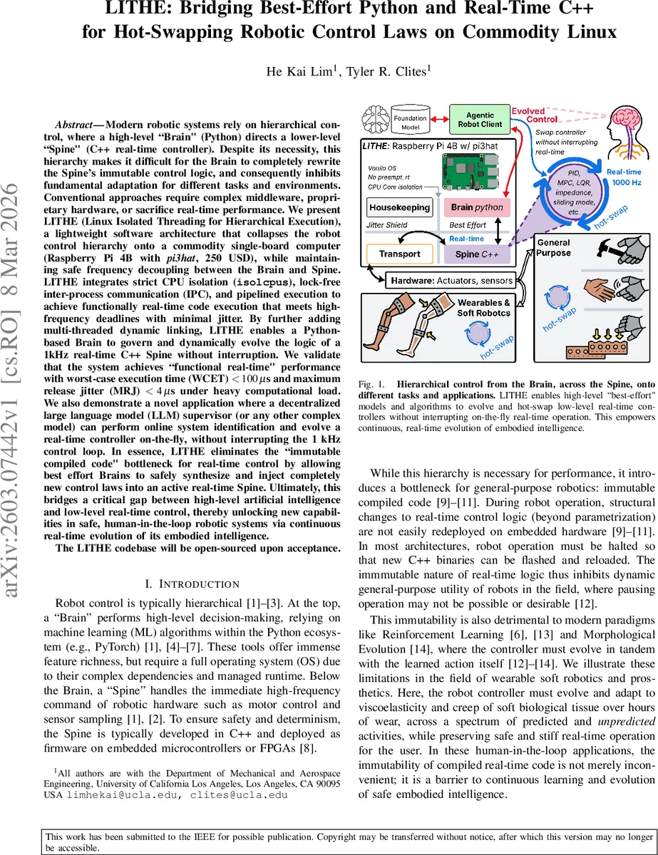 LITHE: Bridging Best-Effort Python and Real-Time C++ for Hot-Swapping Robotic Control Laws on Commodity Linux
