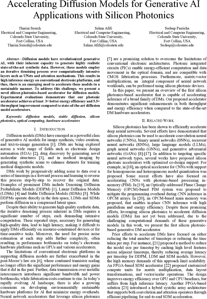 Accelerating Diffusion Models for Generative AI Applications with Silicon Photonics