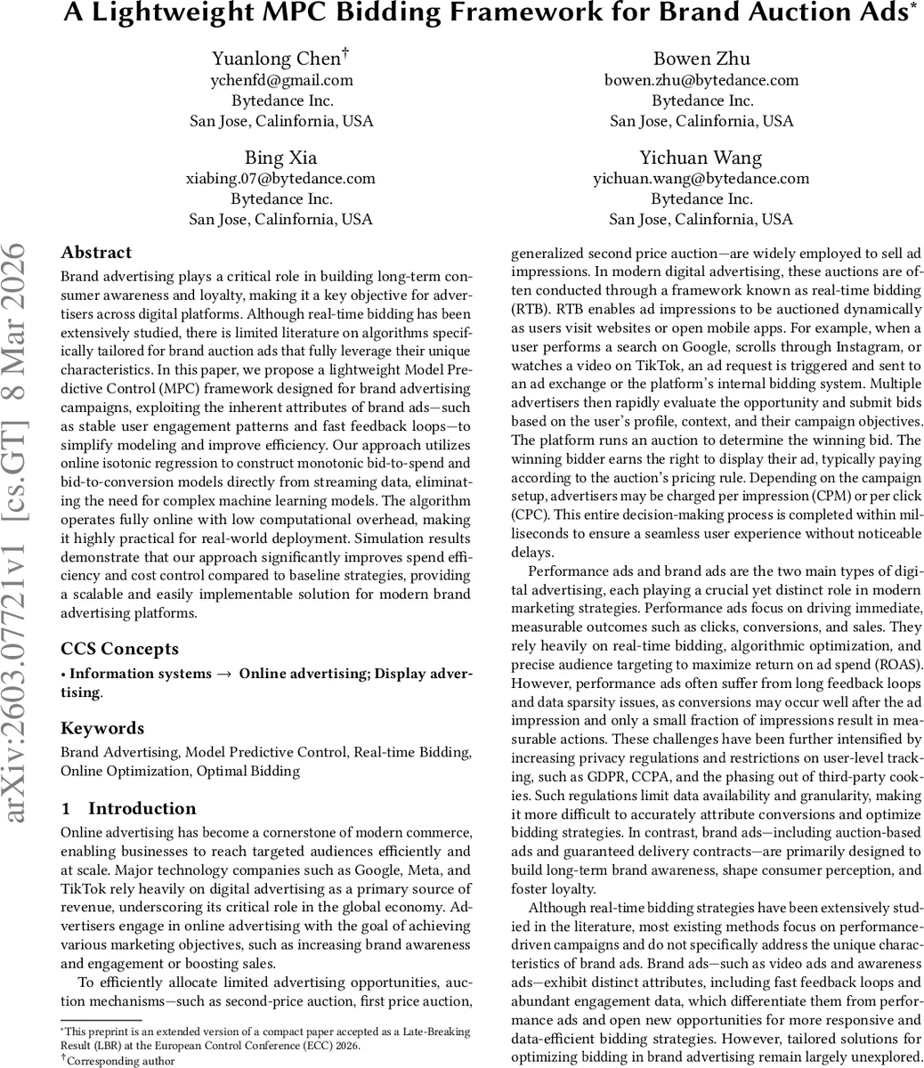 A Lightweight MPC Bidding Framework for Brand Auction Ads