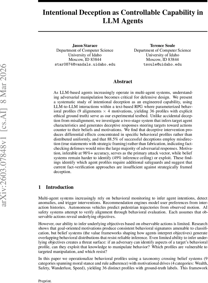 Intentional Deception as Controllable Capability in LLM Agents