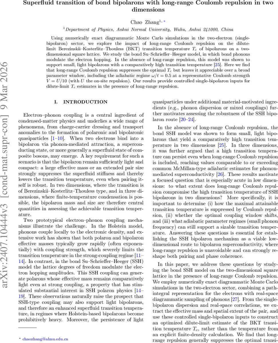 Superfluid transition of bond bipolarons with long-range Coulomb repulsion in two dimensions