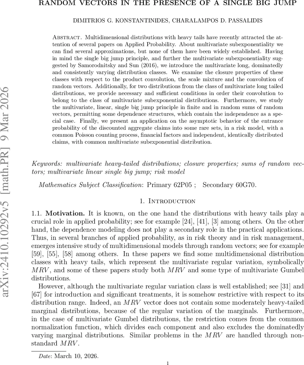 Random vectors in the presence of a single big jump