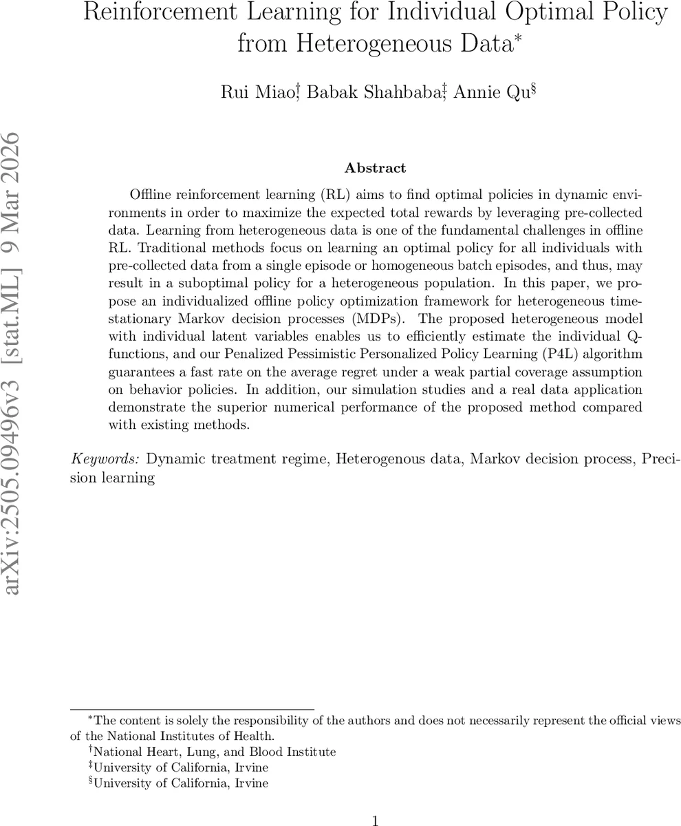 Reinforcement Learning for Individual Optimal Policy from Heterogeneous Data