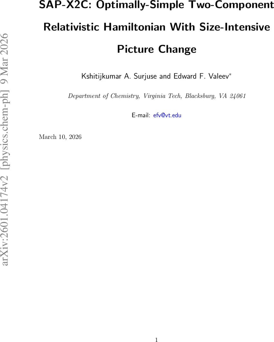 SAP-X2C: Optimally-Simple Two-Component Relativistic Hamiltonian With Size-Intensive Picture Change