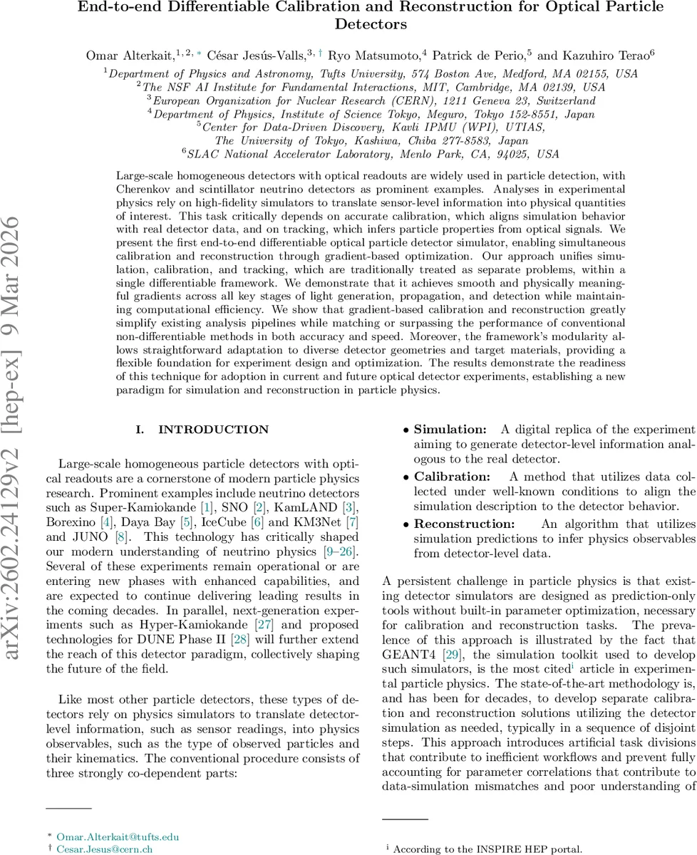 End-to-end Differentiable Calibration and Reconstruction for Optical Particle Detectors