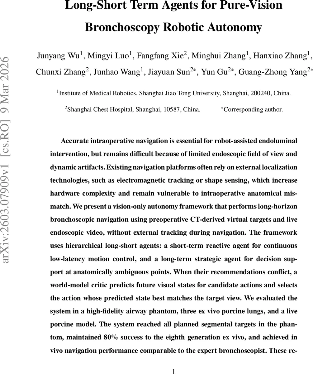 Long-Short Term Agents for Pure-Vision Bronchoscopy Robotic Autonomy
