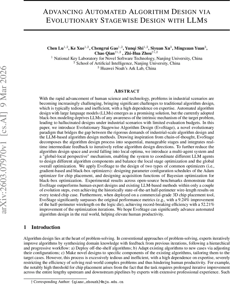 Advancing Automated Algorithm Design via Evolutionary Stagewise Design with LLMs