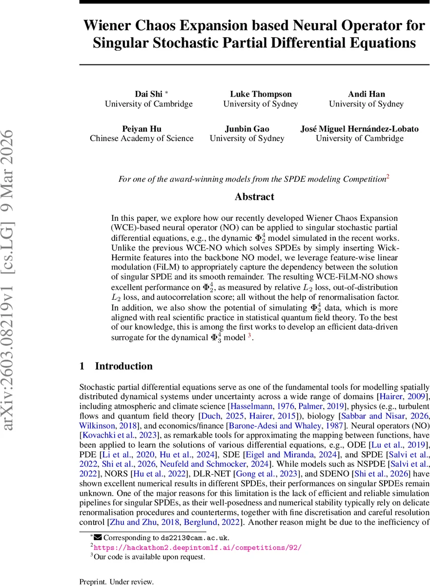 Wiener Chaos Expansion based Neural Operator for Singular Stochastic Partial Differential Equations