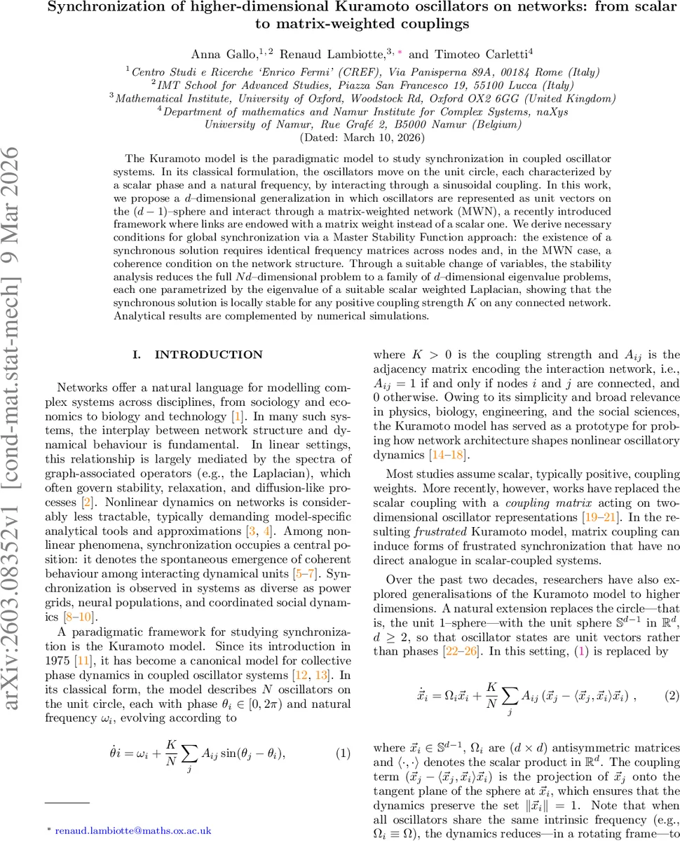 Synchronization of higher-dimensional Kuramoto oscillators on networks: from scalar to matrix-weighted couplings