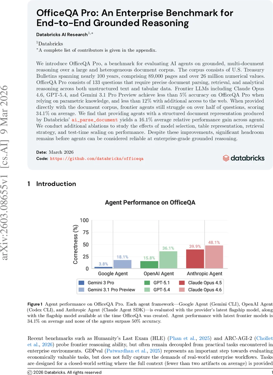 OfficeQA Pro: An Enterprise Benchmark for End-to-End Grounded Reasoning