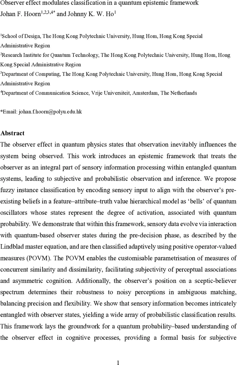 Observer effect modulates classification in a quantum epistemic framework