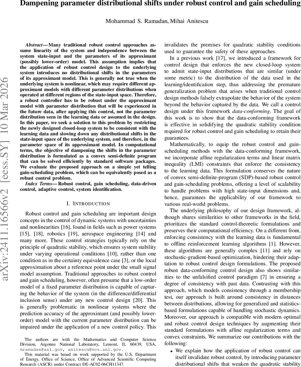 Dampening parameter distributional shifts under robust control and gain scheduling