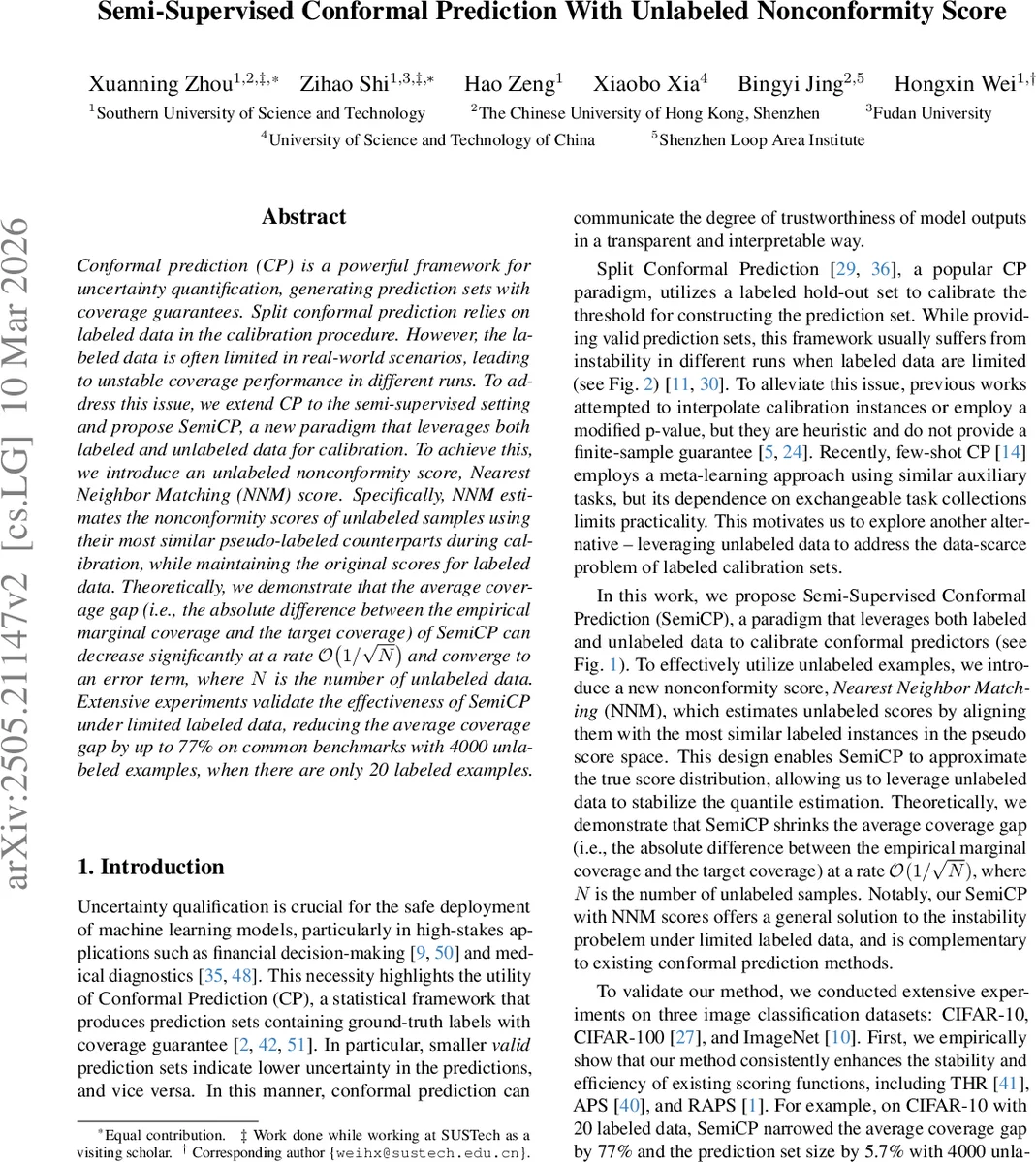 Semi-Supervised Conformal Prediction With Unlabeled Nonconformity Score