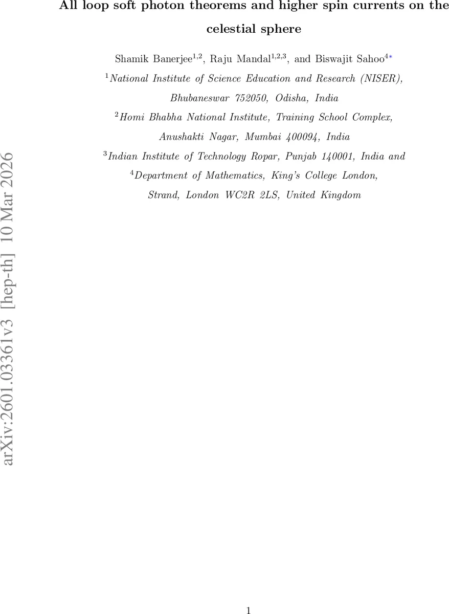 All loop soft photon theorems and higher spin currents on the celestial sphere