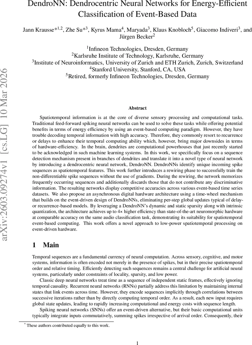 DendroNN: Dendrocentric Neural Networks for Energy-Efficient Classification of Event-Based Data