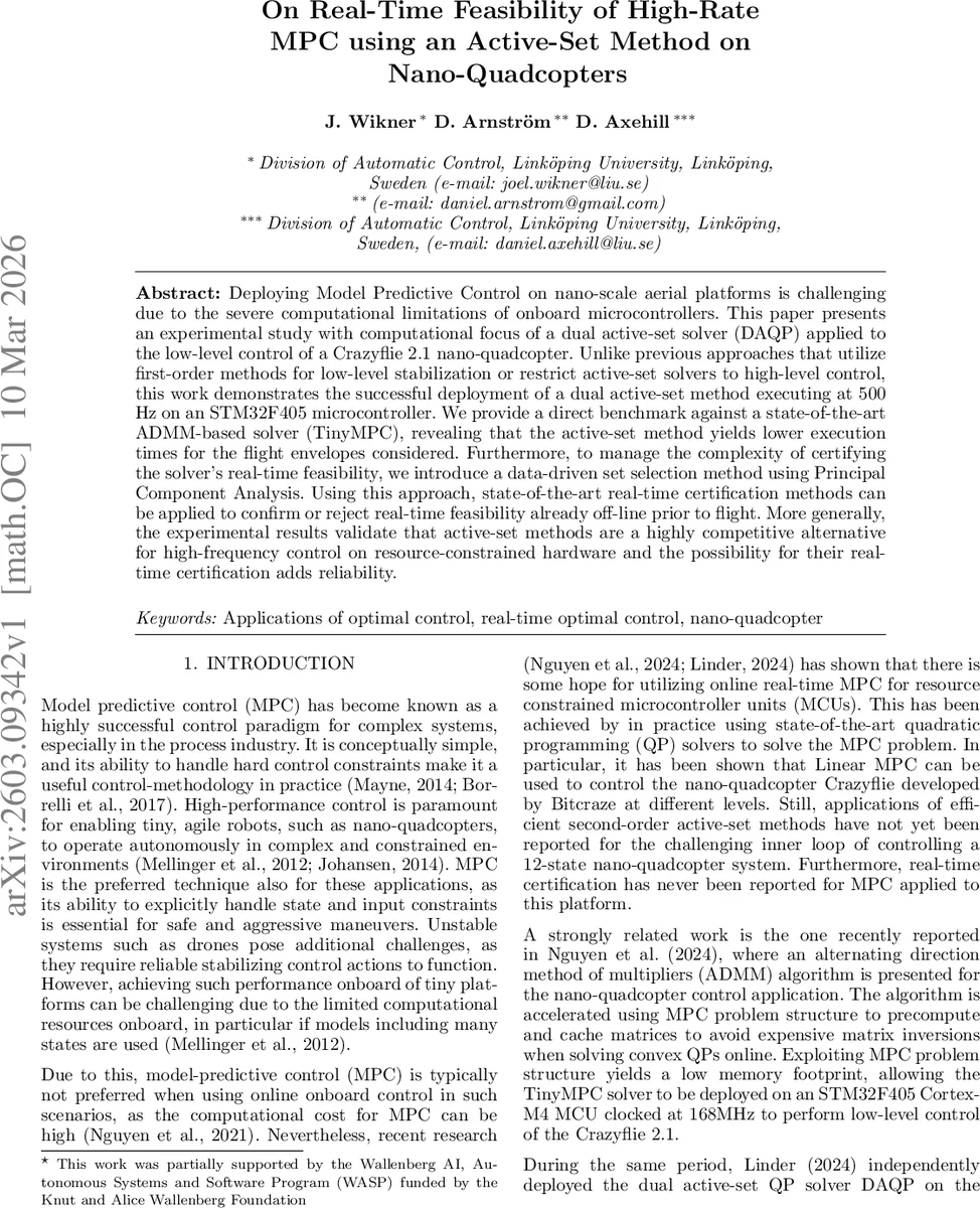 On Real-Time Feasibility of High-Rate MPC using an Active-Set Method on Nano-Quadcopters