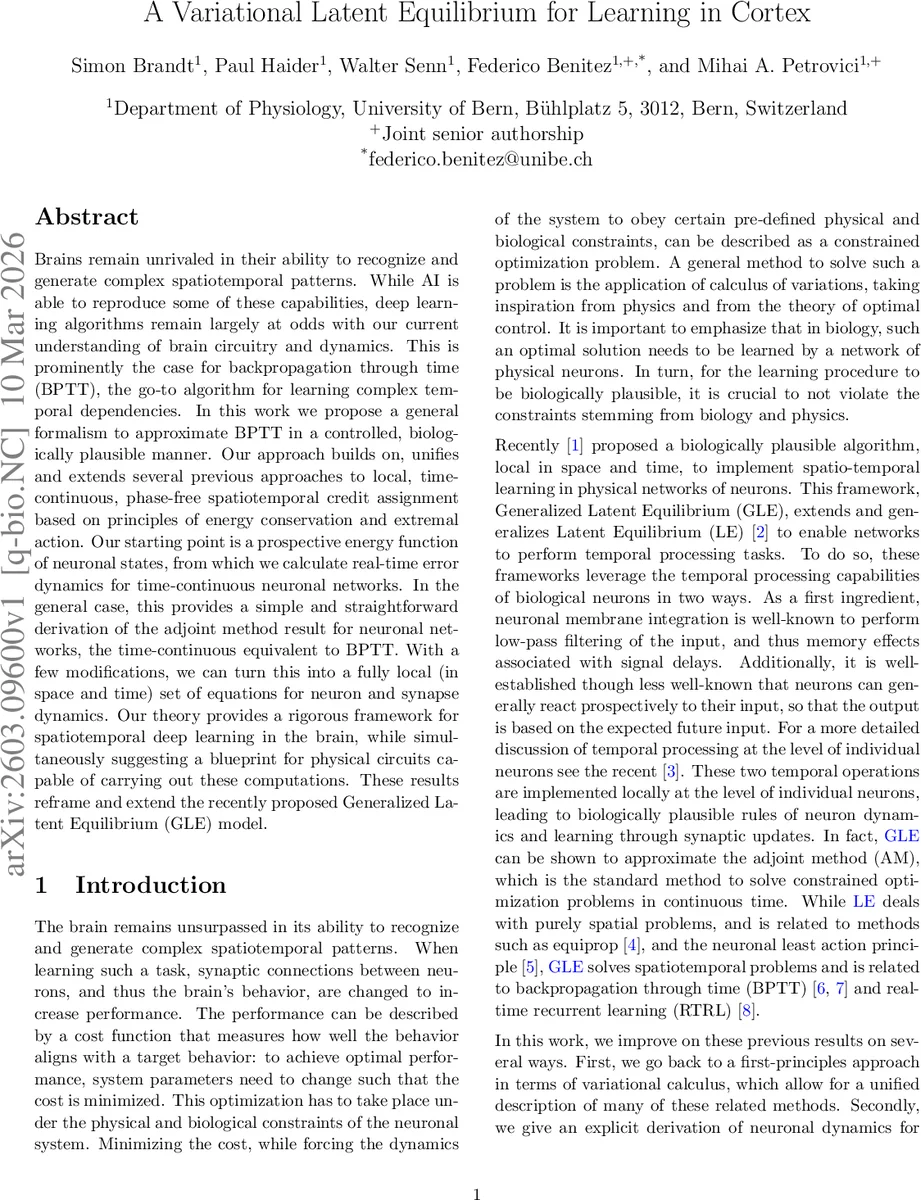 A Variational Latent Equilibrium for Learning in Cortex
