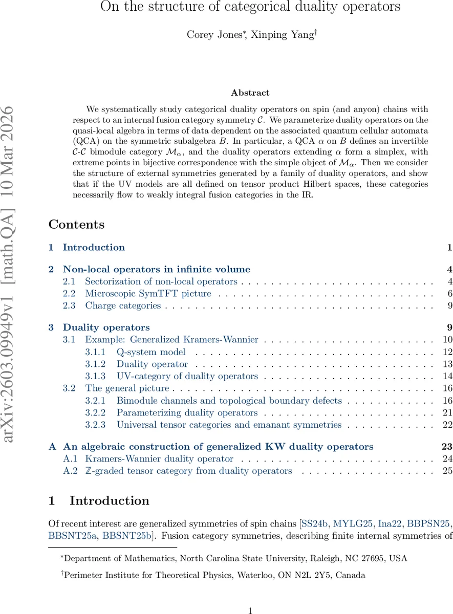 On the structure of categorical duality operators