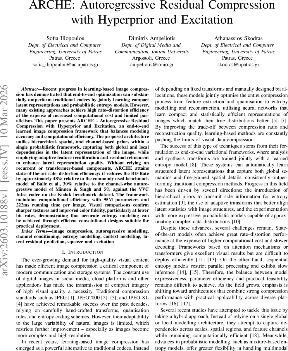 ARCHE: Autoregressive Residual Compression with Hyperprior and Excitation