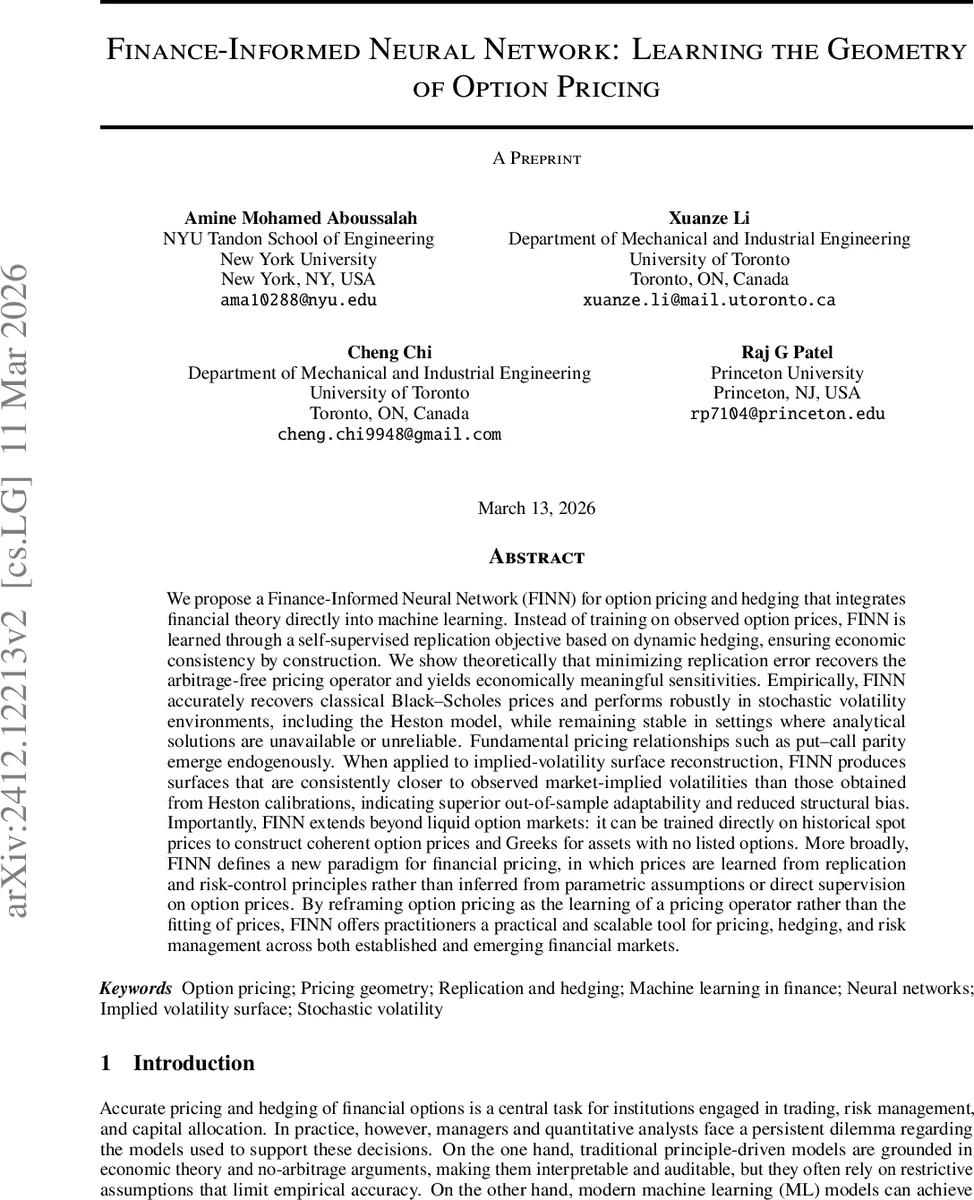 Finance-Informed Neural Network: Learning the Geometry of Option Pricing