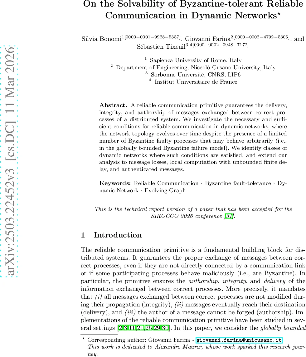 On the Solvability of Byzantine-tolerant Reliable Communication in Dynamic Networks