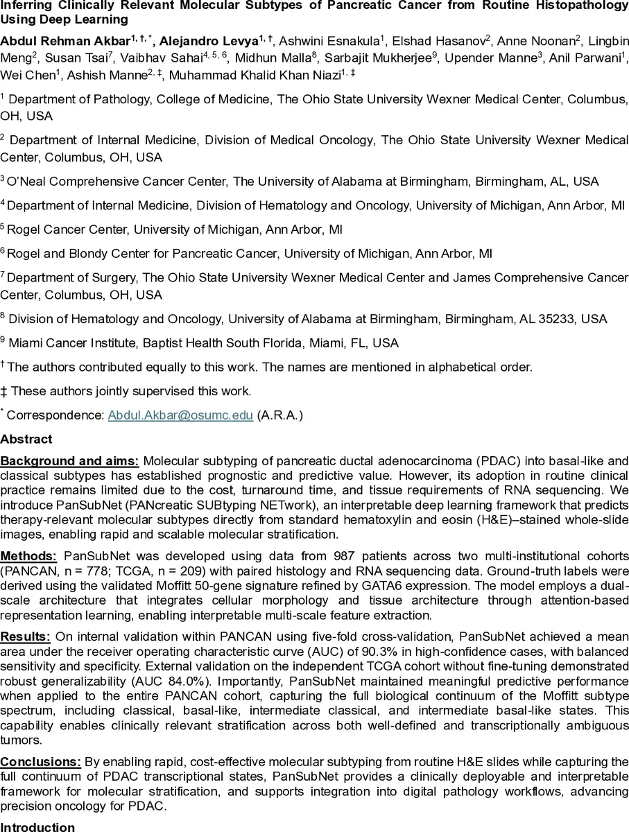 Inferring Clinically Relevant Molecular Subtypes of Pancreatic Cancer from Routine Histopathology Using Deep Learning