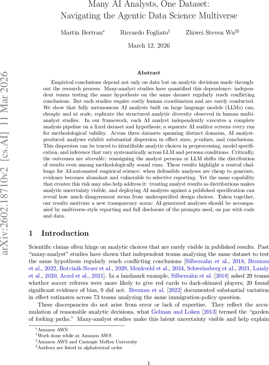 Many AI Analysts, One Dataset: Navigating the Agentic Data Science Multiverse