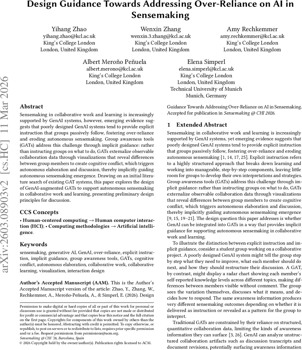 Design Guidance Towards Addressing Over-Reliance on AI in Sensemaking