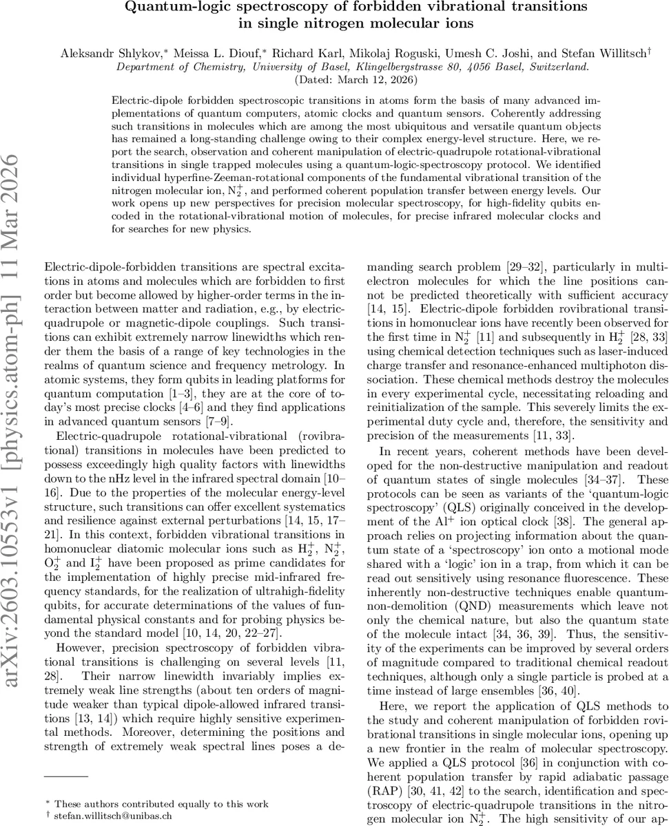 Quantum-logic spectroscopy of forbidden vibrational transitions in single nitrogen molecular ions
