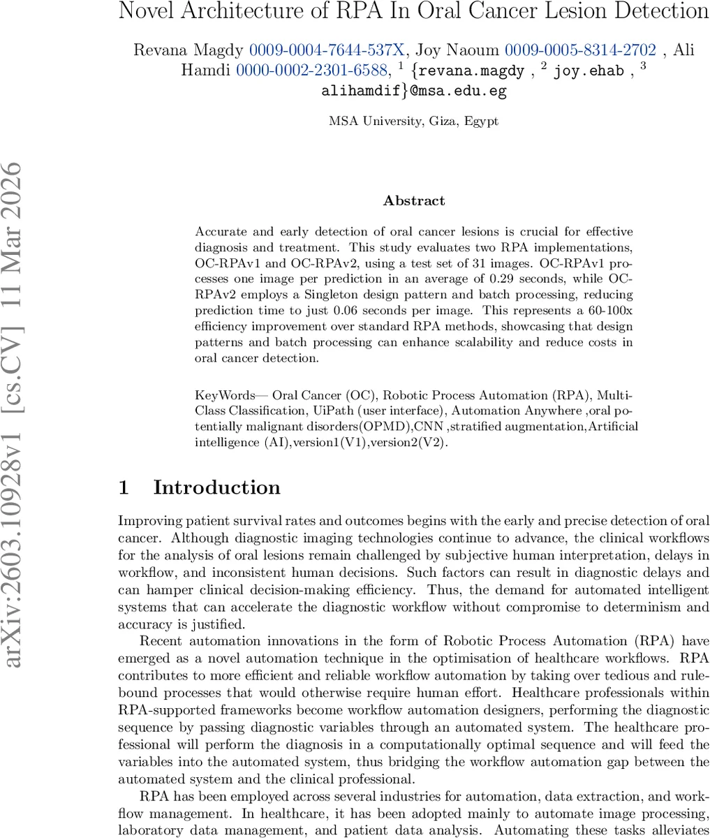 Novel Architecture of RPA In Oral Cancer Lesion Detection