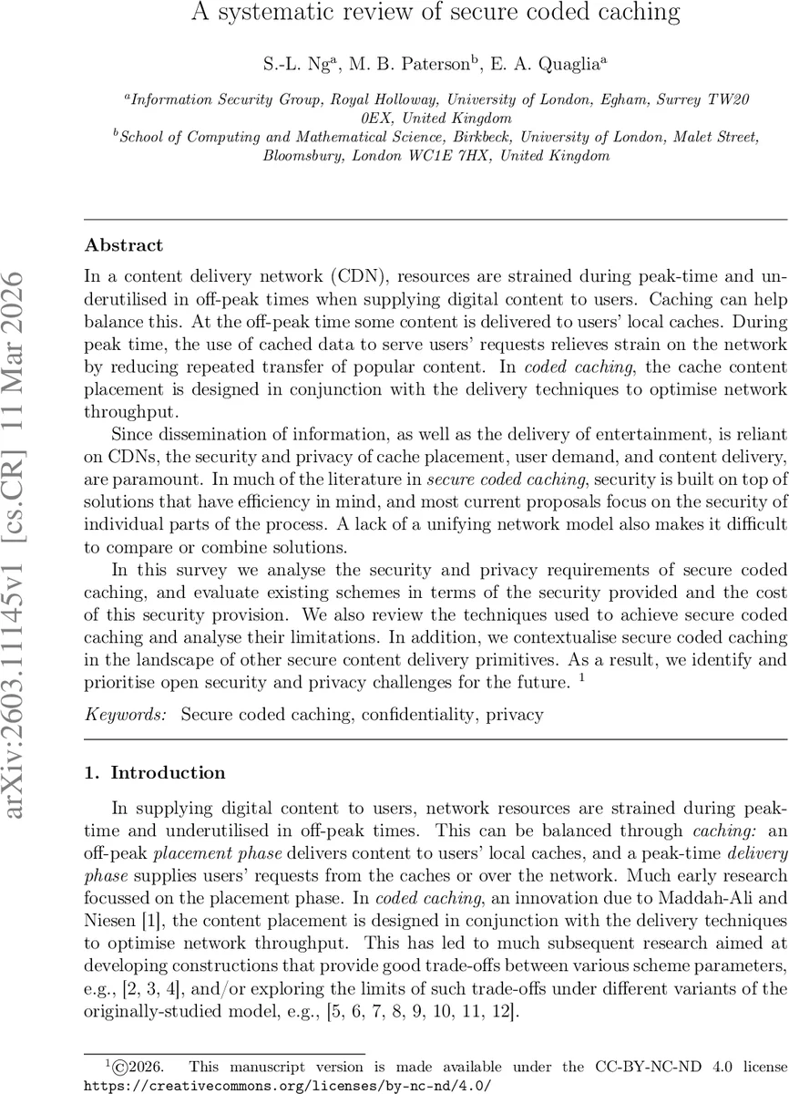 A systematic review of secure coded caching