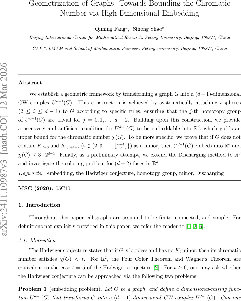 Geometrization of Graphs: Towards Bounding the Chromatic Number via High-Dimensional Embedding