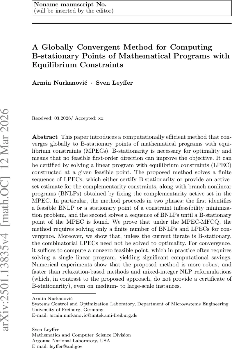A Globally Convergent Method for Computing B-stationary Points of Mathematical Programs with Equilibrium Constraints