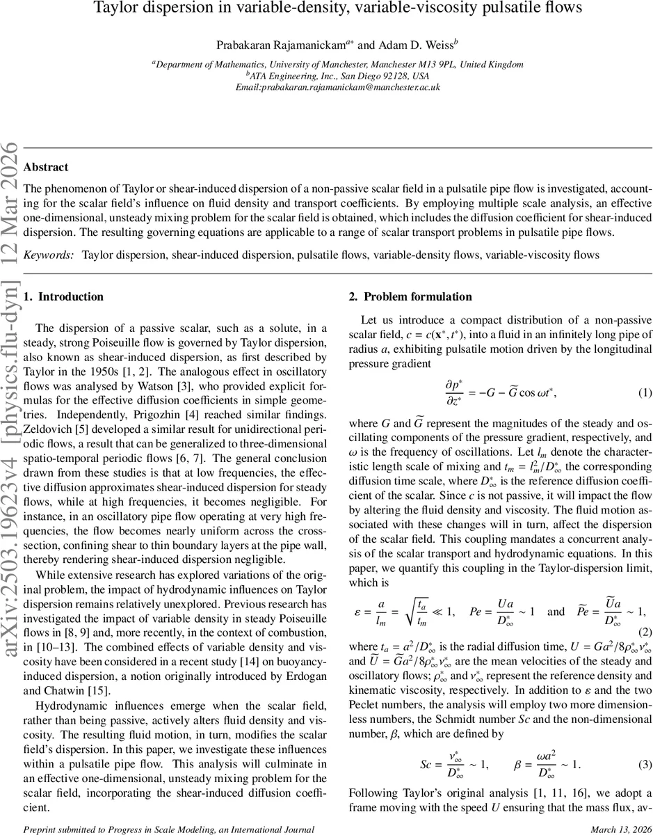 Taylor dispersion in variable-density, variable-viscosity pulsatile flows