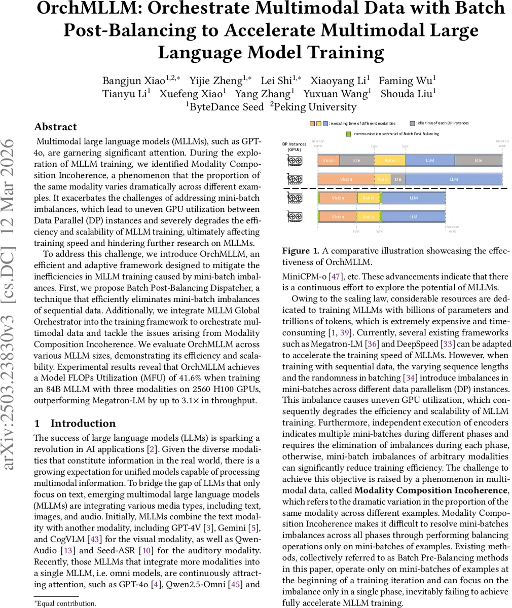 OrchMLLM: Orchestrate Multimodal Data with Batch Post-Balancing to Accelerate Multimodal Large Language Model Training