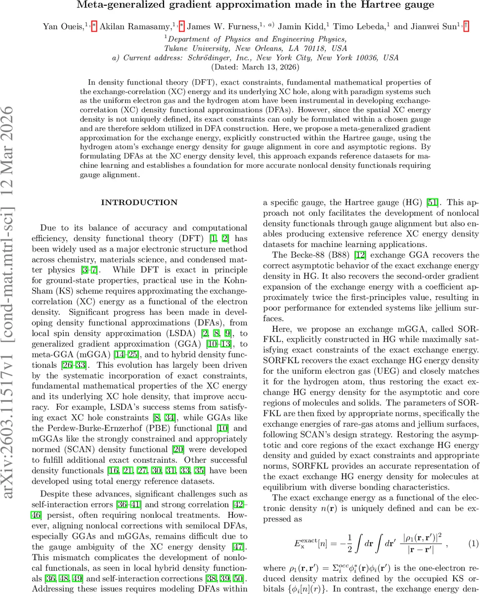 Meta-generalized gradient approximation made in the Hartree gauge