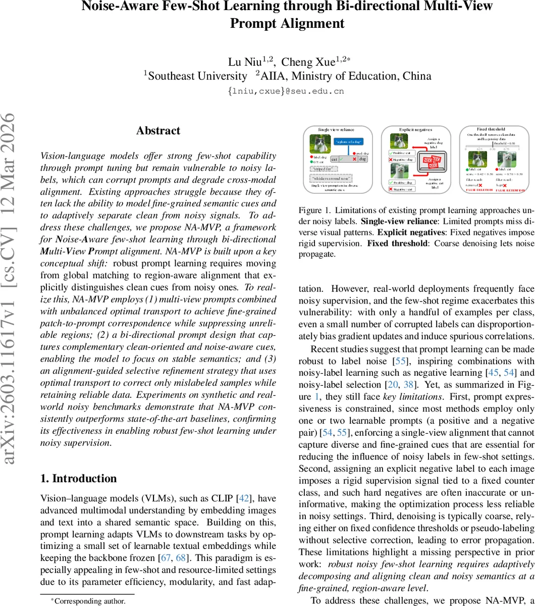 Noise-aware few-shot learning through bi-directional multi-view prompt alignment